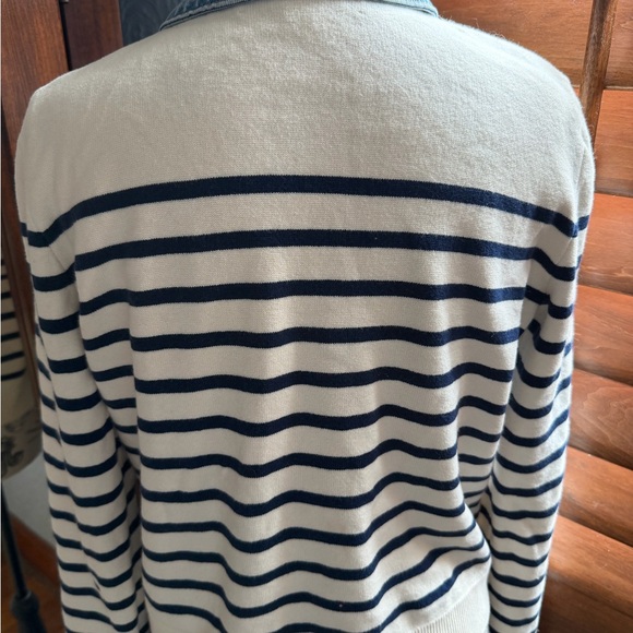 NWOT LOFT Blue and White Denim-Trim Cardigan - Picture 10 of 13